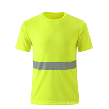 Breathable fluorescent yellow safety T shirt with reflective strip